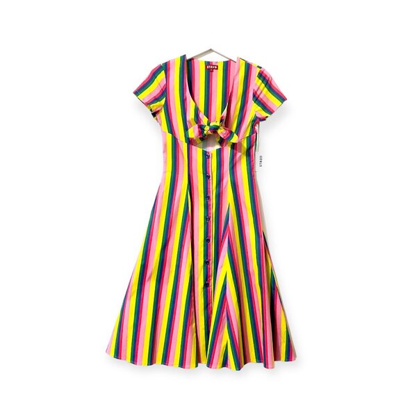 STAUD Alice Multicolor Stripe Knotted Poplin Midi Dress Size 2 NWT - Picture 3 of 16